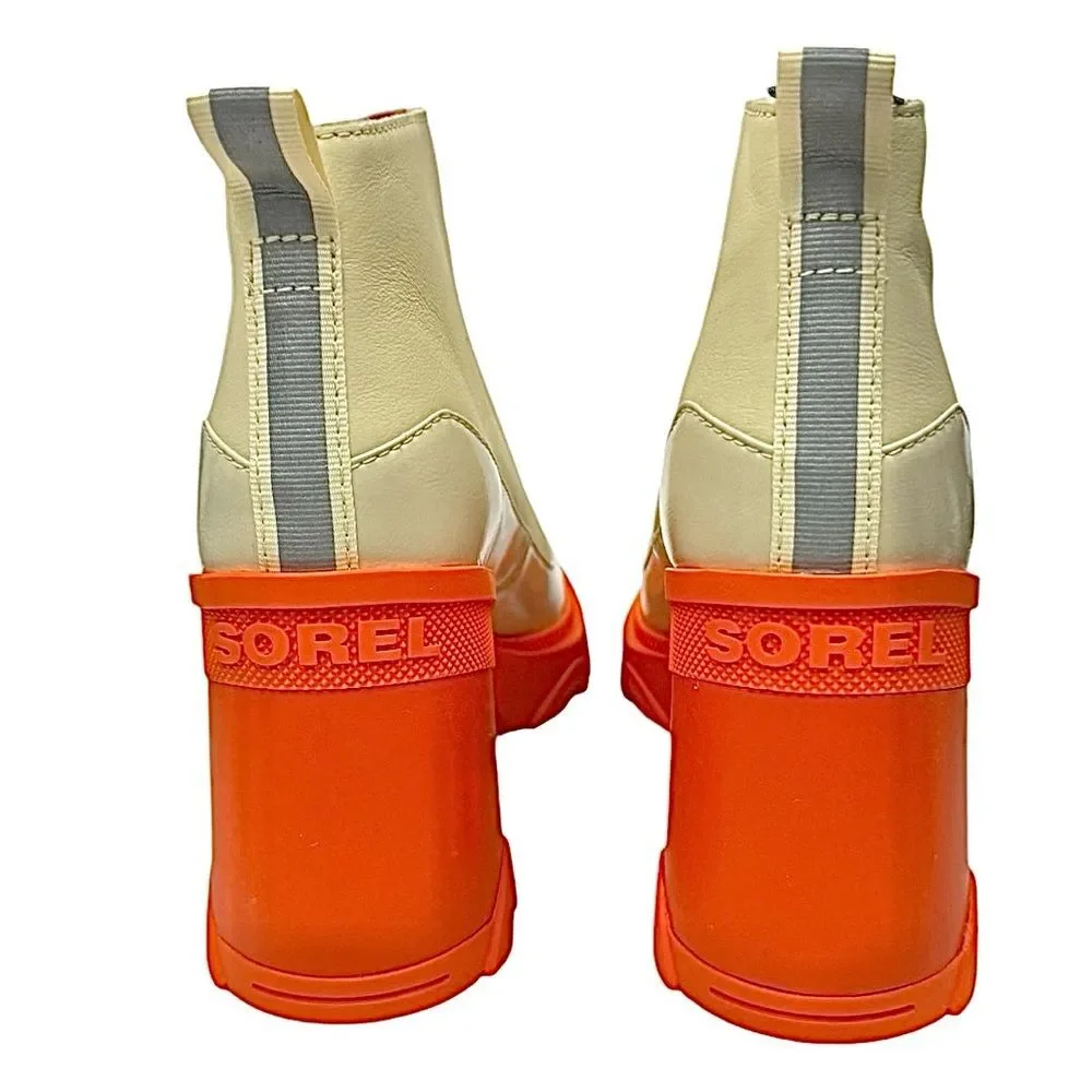Sorel Brex Chelsea Boots Waterproof Beige Orange Leather Size 9.5 NEW
